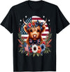 Funny July 4th Highland Cow Farm Lovers Gift Ideas Cute Highland Cow Florals 4th of July USA Flag Patriotic T-Shirt - Black