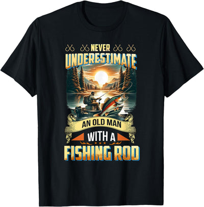 Never Underestimate an Old Man with A Fishing Rod Scenic Men T-Shirt