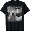 Retro Polar Bear Selfie with UFOs Meme Polar Bear Selfie with UFO Alien Funny T-Shirt - Black