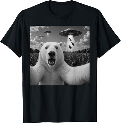 Polar Bear Selfie with UFO Alien Funny T-Shirt