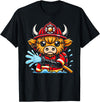 Highland Cow Firefighter Clothing For Kids Cute Cartoon Highland Cow Firefighter Fireman For Children T-Shirt - Black