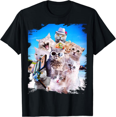 Random Galaxy Kitten Cat Selfie on the Beach T-Shirt