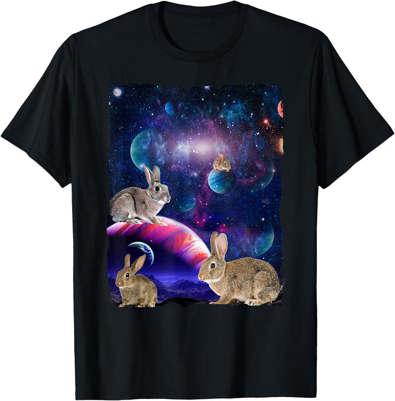 Rabbit Wildlife Animal Universe Galaxy Stars Bunny Rabbits T-Shirt in Black
