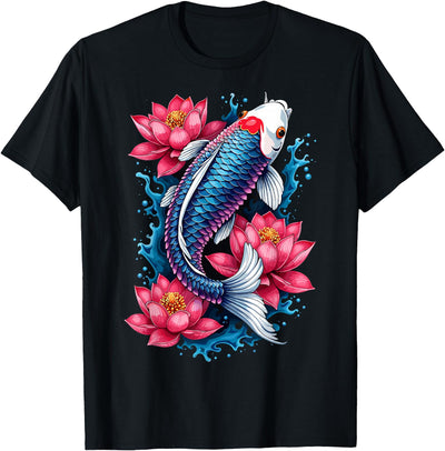 Koi Fish Lotus Flower Japanese Art T-Shirt