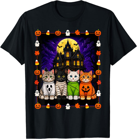 Funny Halloween Cats Witch Pumpkin Ghost Kitten Cute Halloween Cat Lovers Kawaii Spooky Kittens for Women T-Shirt - Black