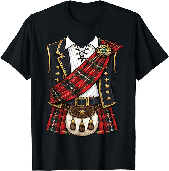 Halloween Costume Co Highland Scotsman Halloween Costume Kilt T-Shirt - Black