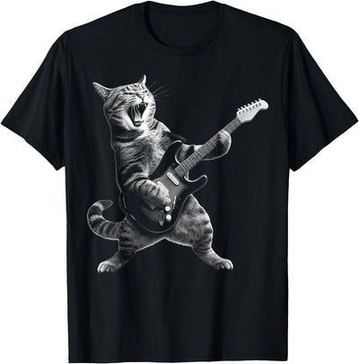 Funny Classic Rock Cat Gifts Cat Playing Guitar Rock and Roll Rock Star for Men Women Kid T-Shirt