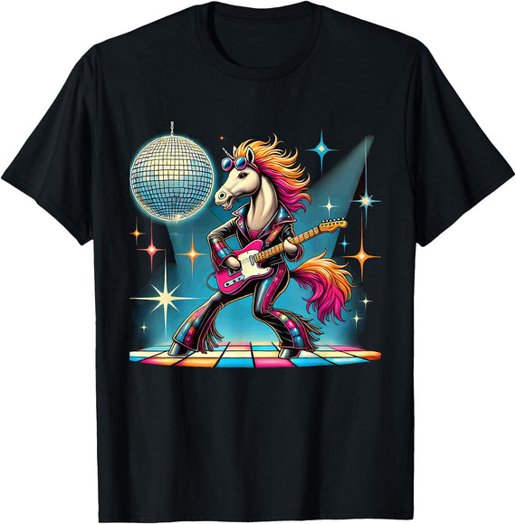 Disco Horse Halloween Tees Aesthetic Horse Disco T-Shirt - Black