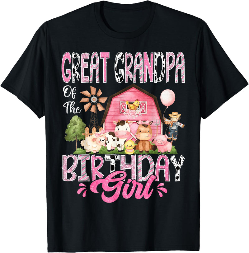 Pink Farm Cow Matching Tees Great Grandpa Of The Birthday Girl Pink Farm Cow Birthday T-Shirt - Black