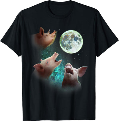 Three Farm Pigs Howl At Moon 3 Wolfs Wolves Funny Parody T-Shirt