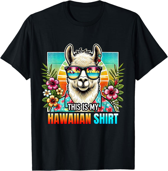 This Is My Hawaiian Shirt Party Luau Oahu Hawaii This Is My Hawaiian Shirt Funny Llama Oahu Hawaii Party T-Shirt - Black