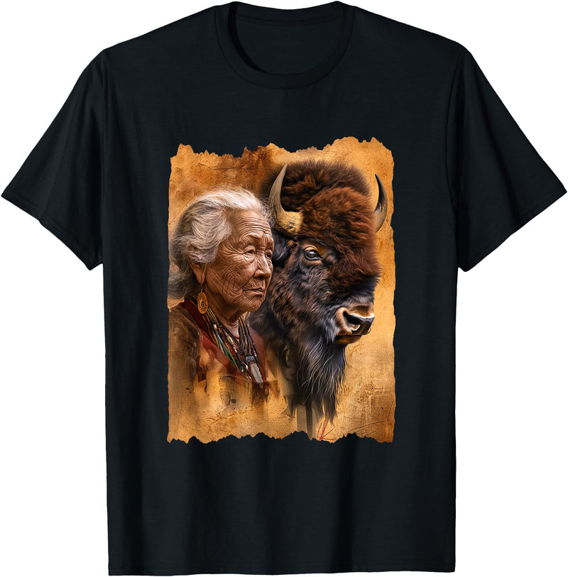 Buffalo Native American Native American Woman With Buffalo Or Bison T-Shirt - As Pictured