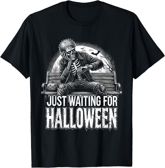 Funny Halloween Summer T-Shirt Summerween Just Waiting For Halloween Halloween Summer T-Shirt - Black