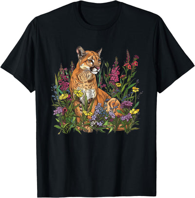 Mountain Lion Amidst Wildflowers T-Shirt