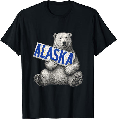 Polar Bear Holding Alaska Sign Vintage Alaska Lover T-Shirt