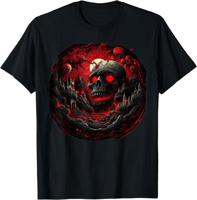 Synthwaive Halloween Skull Castle T-Shirt for Men Women T-Shirt