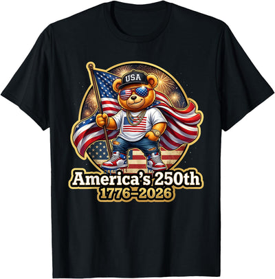 Stylish Teddy Bear America's 250th Anniversary 1776 2026 T-Shirt