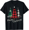 Merry Christmas Apparel Matching Family Clothes Merry Christmas Three Xmas Trees Buffalo Plaid Woman Gift T-Shirt - Black