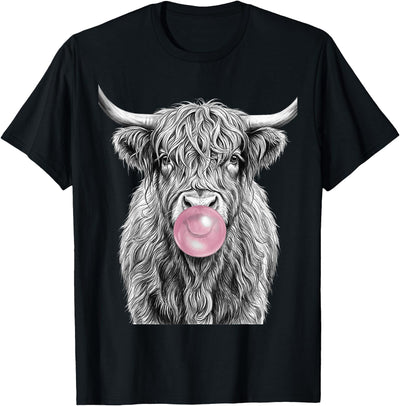 Highland Cow Blowing Bubble Gum Sketch T-Shirt