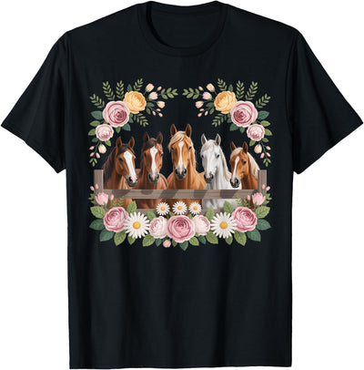 Floral Hoof Studio Vintage Horse Floral Illustration Lover T-Shirt