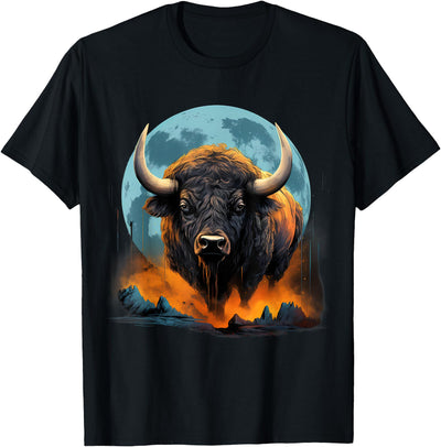Cow Safari Animal Art Bison Colorful Nature Buffalo Motif T-Shirt