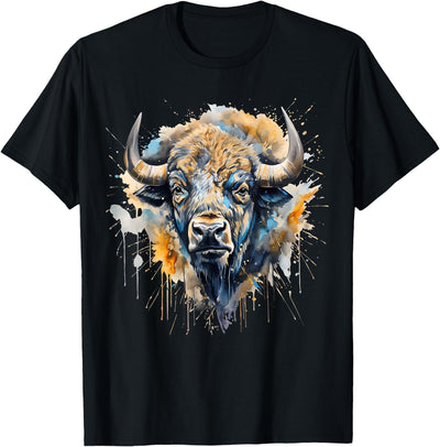 Safari Animal Art Buffalo Portrait Colorful Splash Artwork T-Shirt