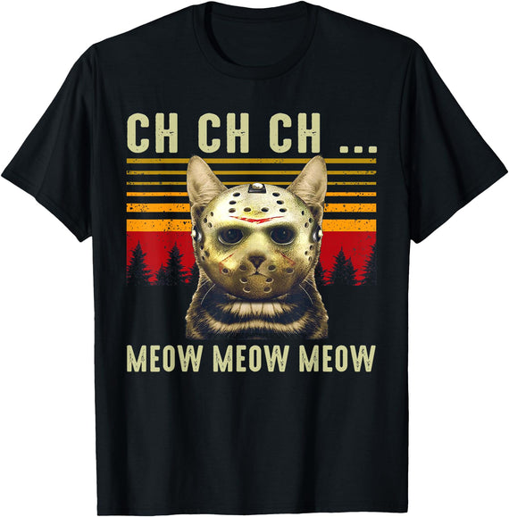 Halloween Costume ideas and gifts Ch Ch Ch Meow Meow Scary Friday Costume Halloween Cat T-Shirt - Black