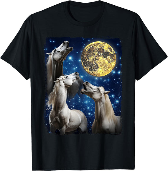 Horse Moon Meme Horse Riding Horses Howling At The Moon T-Shirt - Black