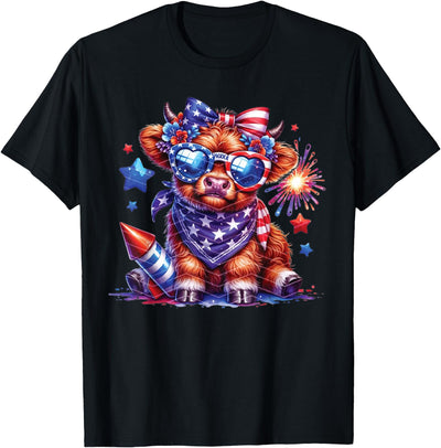 July 4th Highland Cow Farm Lovers America Costume Cute T-Shirt