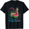 Colorful Watercolor Animal Designs Lama Men's Women's Colourful Watercolour Llama T-Shirt - Black