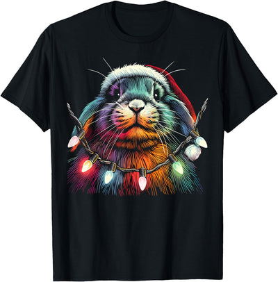 Colorful Rabbit Portrait Christmas Lights T-Shirt