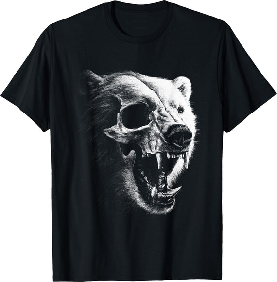 Dark Aesthetic Animals Urban Streetwear Co. Dark Gothic Polar Bear Grunge Aesthetic Goth Skull Art T-Shirt - Black