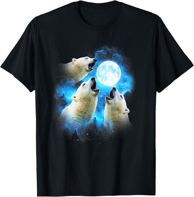 Animals howling blue 3 Polar Bear Howling at the Moon Colorful Blue T-Shirt