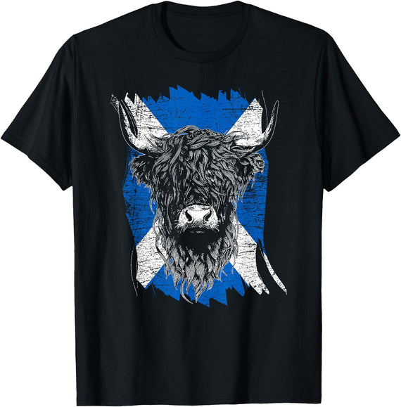 Scottish Highland Cow Lovers men woman kids Scottish Highland Cow Cattle Hairy Cow Flowers Woman T-Shirt - Black