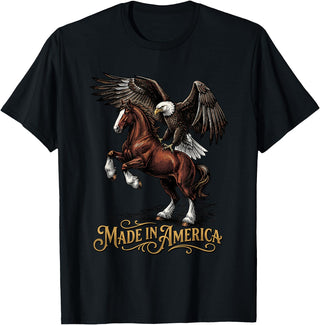 American Pride Horse Eagle Country Made in America Horse Eagle Patriotic Western T-Shirt - Black