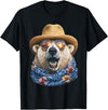 Whimsical Coastal Animals Beachgoers Cute Polar Bear with Sunglasses and Straw Hat Animal Summer T-Shirt - Black