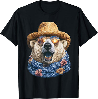 Cute Polar Bear with Sunglasses and Straw Hat Animal Summer T-Shirt