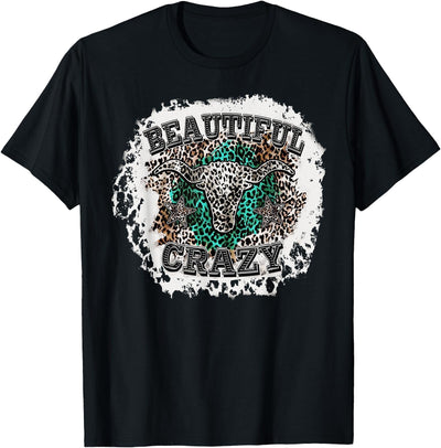 Beautiful Bull Skull Crazy Cow Skull Leopard T-Shirt