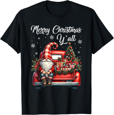 Merry Christmas Yall Gnome Truck Buffalo Plaid Pajama Family T-Shirt