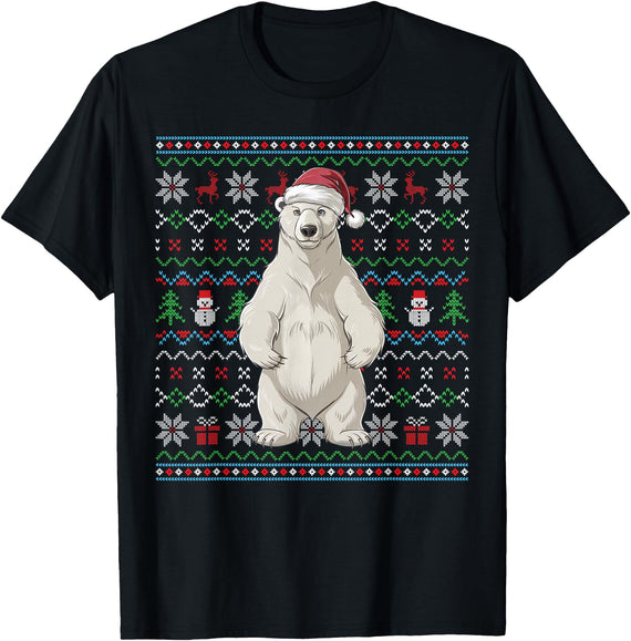 Ugly Christmas Sweater Style Polar Bear PJs Ugly Polar Bear Lovers Xmas Sweater Santa Christmas T-Shirt - Black