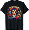 Lion Lover Face Wild Animal Lion Face Colorful Wild Animal Cute Lion T-Shirt - Black