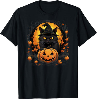 sketch.UP | Halloween Cat Graphics for Women Kids Funny Halloween Cat Costume Pumpkin Cat Black Cat Halloween T-Shirt for Men Women Kids