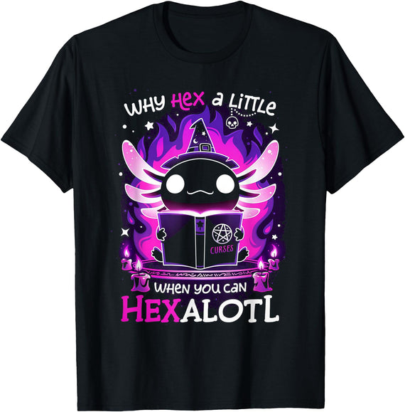 Funny Axolotl hallowewn costume witch creepy why hex a little when u can hex alotl Axolotl halloween T-Shirt - As Pictured