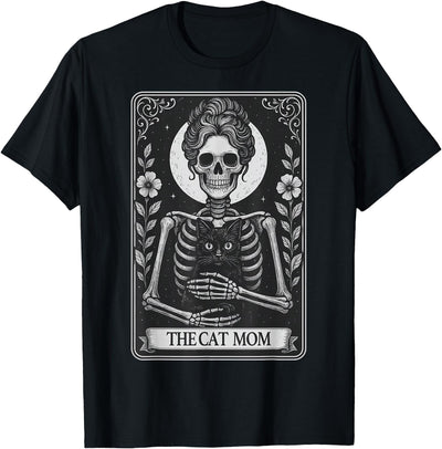 Tarot Cat Mom Kitten Skeleton The Cat Lady Tarot Card T-Shirt