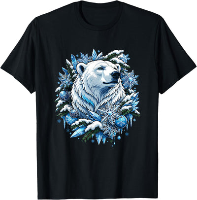 Christmas Polar Bear Wreath Ice Crystals T-Shirt