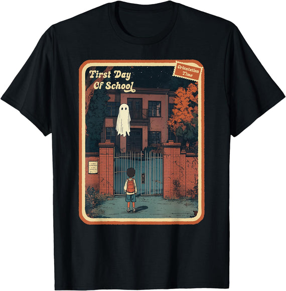 Halloween Vintage Horror outfits Vintage Horror Halloween Retro First Day of School Spooky T-Shirt - Black