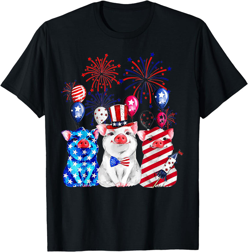 Fireworks American Flag Funny Pig 4th of July Fireworks American Flag Funny Pig Patriotic Farmer 4th July T-Shirt - Black
