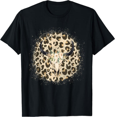 Funny Leopard Cow Skull Print Flower Rustic Turquoise T-Shirt
