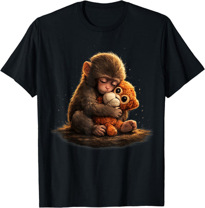 Baby Monkey Hugging Teddy Bear T-Shirt