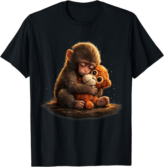 CONLEE Cute Baby Monkey Punch Viral Zoo Japan Design T-Shirt - Black